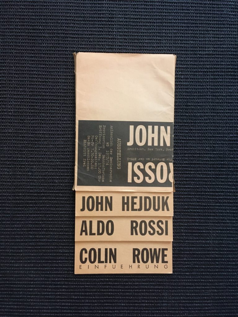 konvergens universitetsstuderende hårdtarbejdende Hejduk - Rossi ( Catalog of exhibition ETZH 1973 ) Sold / Vendu. - Benoit  Waterkeyn